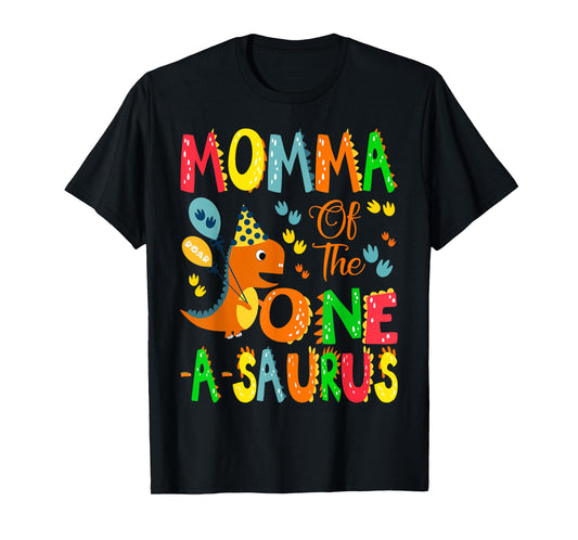 Momma of The One-A-Saurus 1St Birthday Boy Dinosaur T-Shirt
