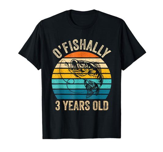 Ofishally 3 Year Old Shirt 3rd Birthday Vintage Fishing T-Shirt