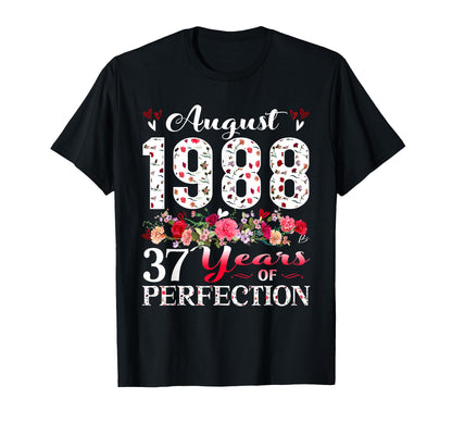 37 Year Old Floral August 1988 37th Birthday Women Apparel T-Shirt