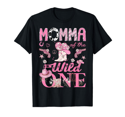 Momma Of The Wild One 1St Birthday CowGirl Disco T-Shirt