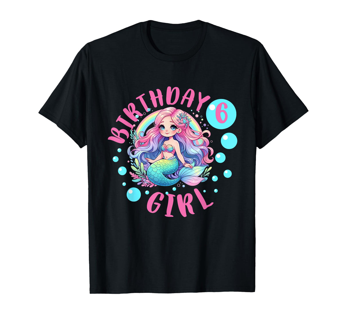 Cute Mermaid 6th Birthday Girl 6 Year Old Bday Mermaid T-Shirt