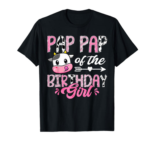Pap Pap Of The Birthday Girl Pink Farm Cow 1St Birthday T-Shirt