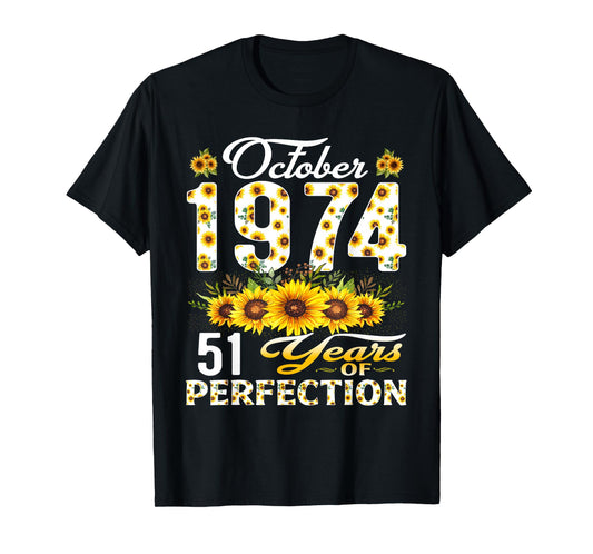 51 Years Old October 1974 Floral 51st Birthday Decorations T-Shirt