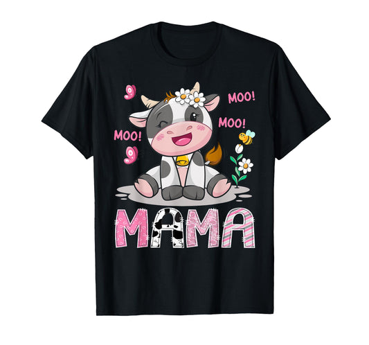 Mama Pink Farm Cute Cow Moo Moo Birthday Girl Matching T-Shirt