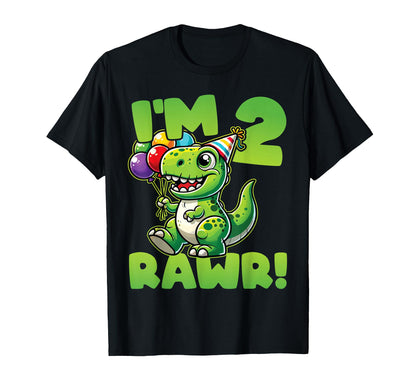 Dinosaur 2nd Birthday I'm Two Rawr Cute T-Rex Party T-Shirt