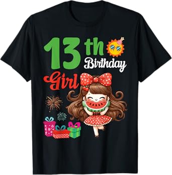Happy Summer 13th Birthday 13 Years Old Girl Watermelon Love T-Shirt