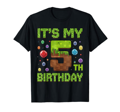 Kids It's My 5th Birthday Video Game Pixel 5 Year Old T-Shirt