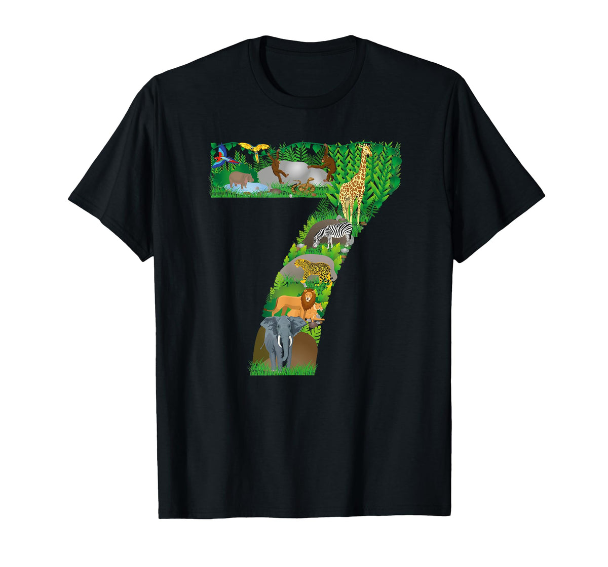 Safari Jungle Zoo Theme Animals Seventh Birthday number 7 T-Shirt