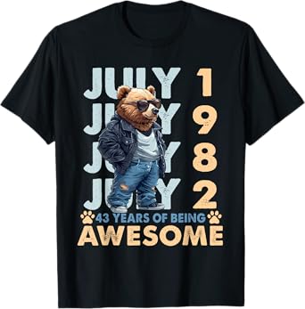 43rd Birthday Bear Legends July 1982 43 Years Old For Mens T-Shirt