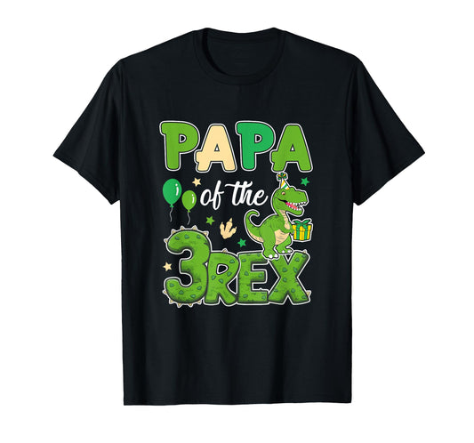 Papa Of The Three Rex Birthday Dinosaur Family Matching T-Shirt