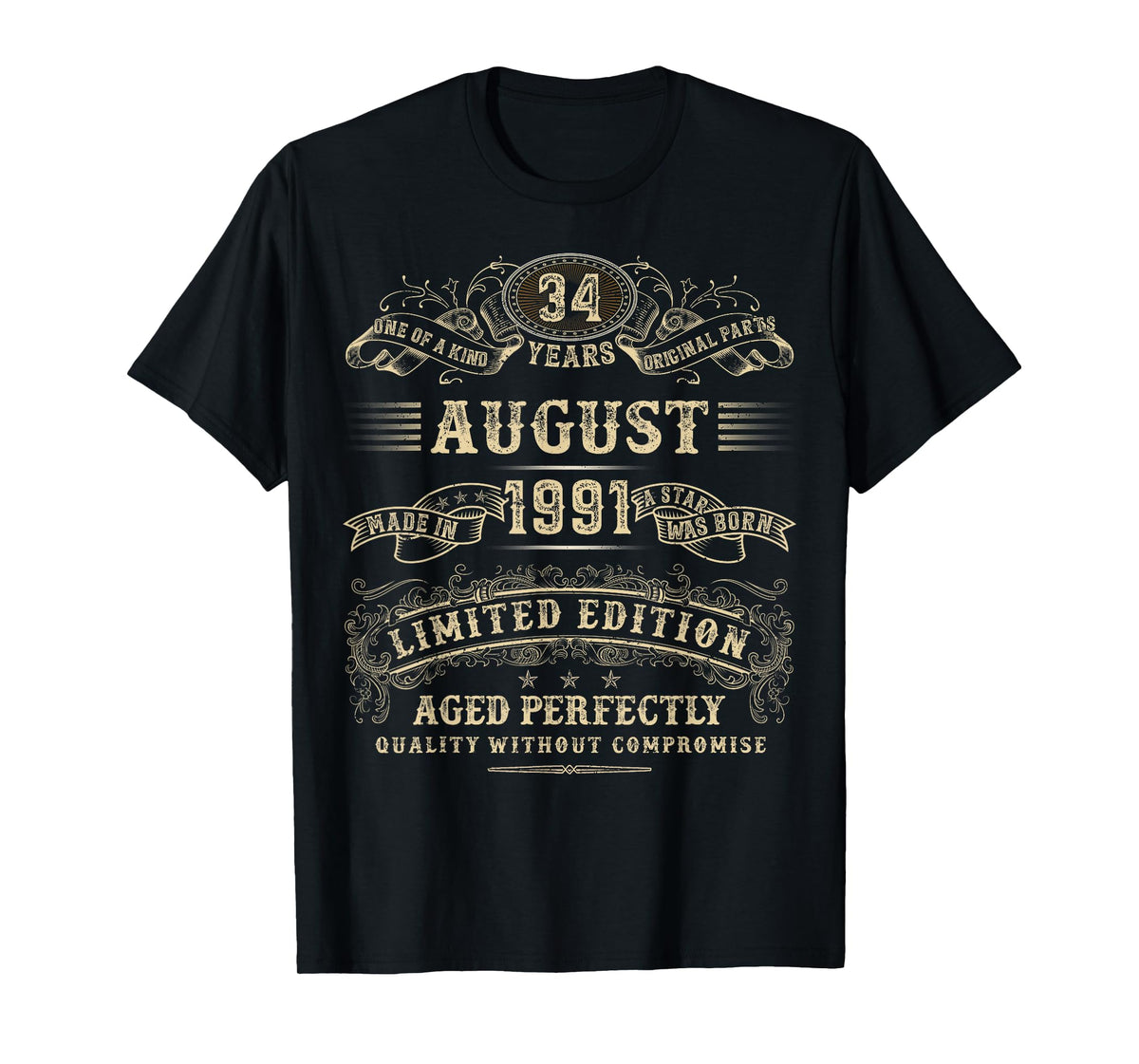 August 1991 34 Year Old Birthday Gifts For Men 34th Bday T-Shirt