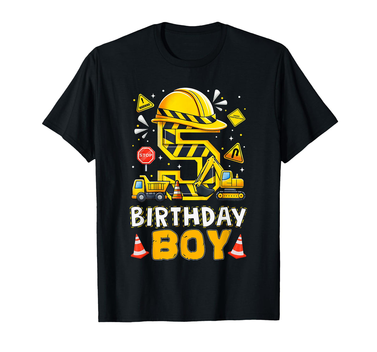 Construction 5 Year Old Birthday Boy 5th Birthday Excavator T-Shirt