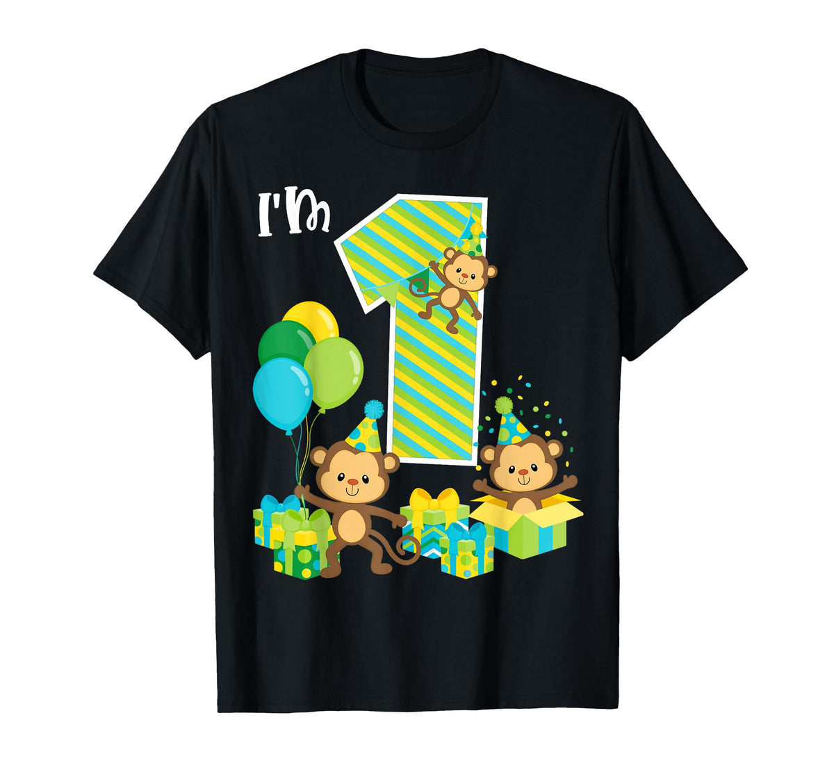 Birthday Monkey 1st Birthday Party One Year Old Kid Toddler T-Shirt