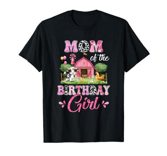 Mom Of The Birthday Girl 1St Birthday Cow Farm Family T-Shirt