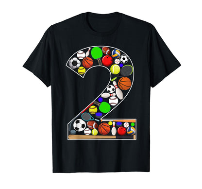 Kids 2nd Birthday Sports Big Number Two 2 Year Old Boy T-Shirt