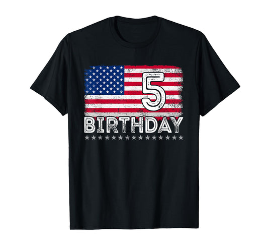 5 Years Old American Flag 5th Birthday USA Flag July 4th Boy T-Shirt