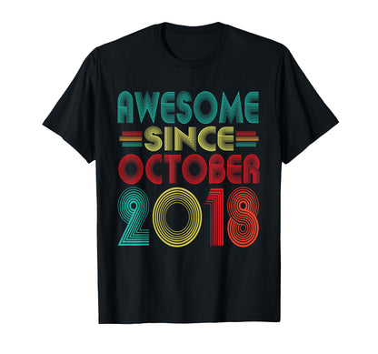 Awesome Since October 2018 Years 7th Birthday Funny Vintage T-Shirt