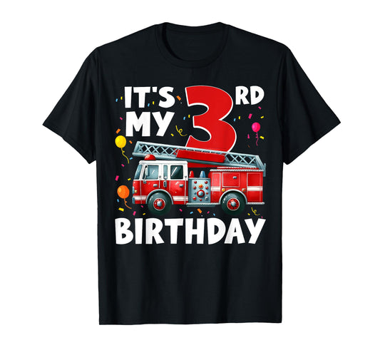 3rd Birthday Boy Fire Truck 3 Year Old Toddler Firefighter T-Shirt