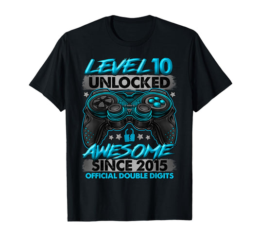Official Double Digits Level 10 Unlocked 10th Birthday Boy T-Shirt
