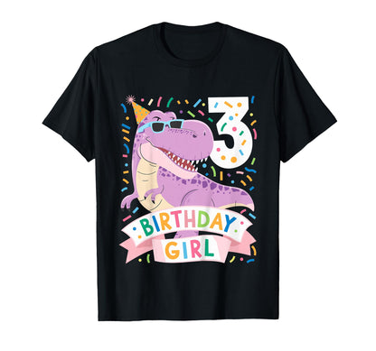 Kids 3 Year Old T Rex Dinosaur 3nd Birthday Girl T-Shirt