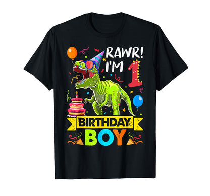 Rawr I'm 1St Birthday Boy Dinosaur T-Rex 1 Years Old Party T-Shirt