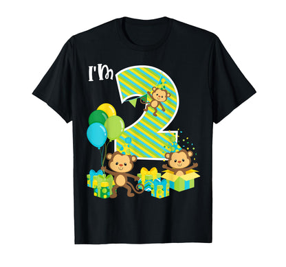 Birthday Monkey 2nd Birthday Party Two Year Old Kid Toddler T-Shirt