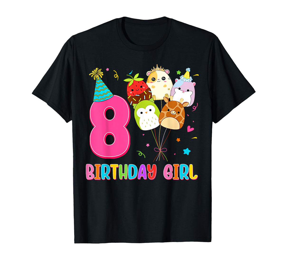 Birthday Girl Squish Squad 8 Years Old Cute 8th Birthday T-Shirt