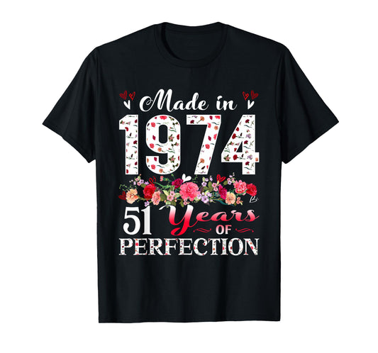 51 Year Old Floral Made In 1974 51st Birthday Women Apparel T-Shirt