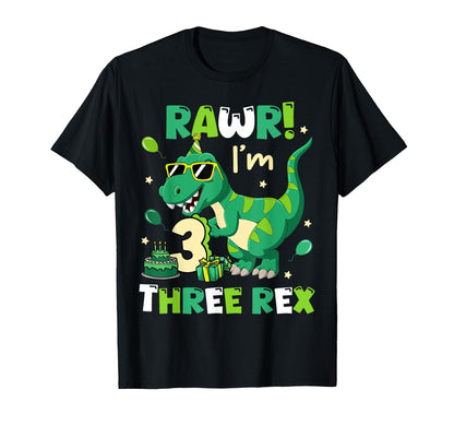 Kids Boy Three Rex Birthday Party Dinosaur 3 Year Old T-Shirt