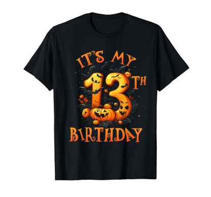 Boo It's My 13th Birthday Halloween Pumpkin 13 Years Old T-Shirt