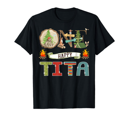 One Happy Tita Camper 1St Birthday Camping Bear T-Shirt
