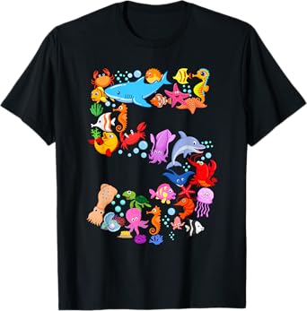 Under Sea 5 Five Year Kids 5th Birthday Party Ocean Animals T-Shirt