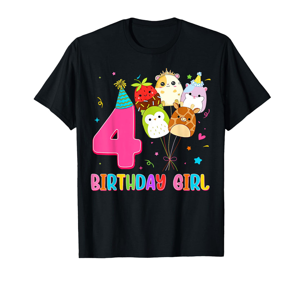 Birthday Girl Squish Squad 4 Years Old Cute 4th Birthday T-Shirt