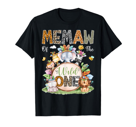 Memaw Of The Wild One Safari Tribal Animal 1St Birthday T-Shirt