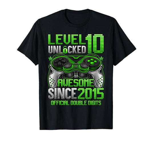 Official Double Digits Level 10 Unlocked 10th Birthday Boy T-Shirt