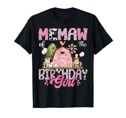 Memaw Of The Birthday Girl 1St Birthday Pink Cow Farm T-Shirt