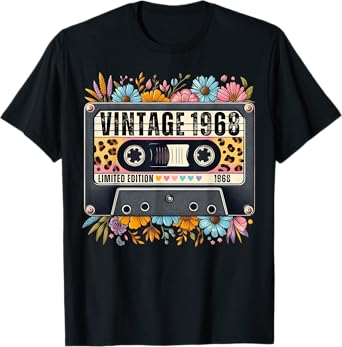 Vintage 1968 Birthday Cassette Tape Floral Women Mom Grandma T-Shirt