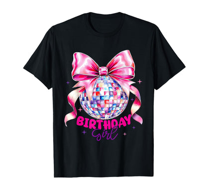 Coquette Bow 1st 2nd 3rd 4th 5th Birthday Girls Disco Ball T-Shirt