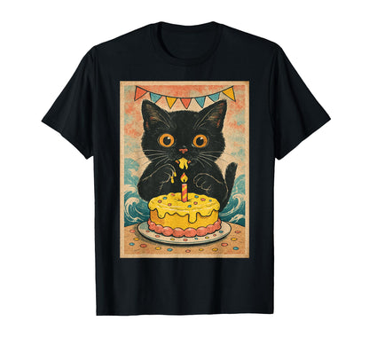 Black Cat Birthday Party Anime Japanese Funny Birthday Cat T-Shirt
