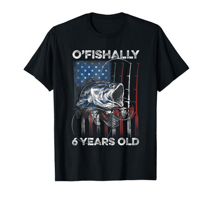 Ofishally 6 Year Old Shirt 6th Birthday Fishing US Flag T-Shirt
