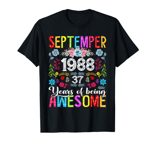 37 Year Old Floral September 1988 37th Birthday Gifts Women T-Shirt