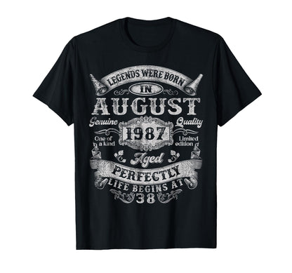Legends Were Born In August 1987 Vintage 38th Birthday Men T-Shirt