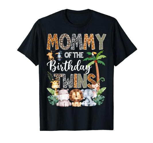 Mommy Of The Birthday Twins Safari Jungle Animal Lover T-Shirt