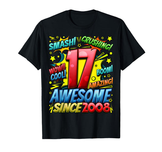 New Comic Style Birthday Gifts 2025 For Boys 17th Birthday Boy Unisex-Kids T-Shirt Black Small