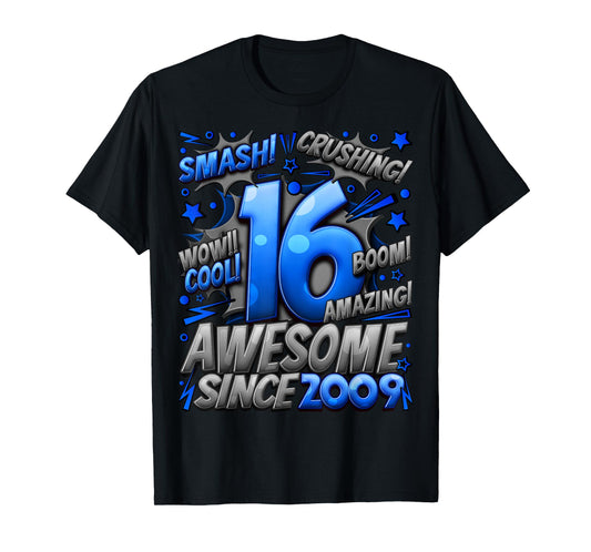 New Comic Style Birthday Gifts 2025 For Boys Unisex 16th Birthday T-Shirt Black Small